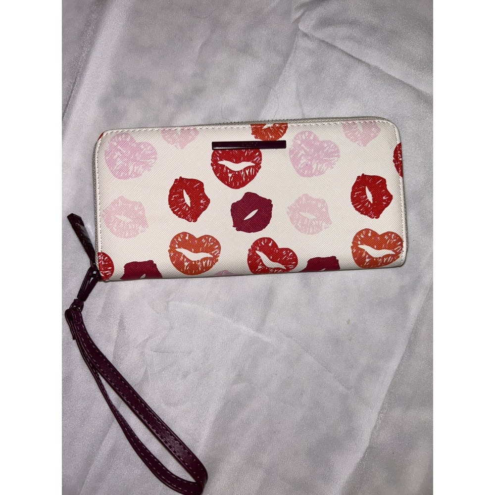 Aldo‎ NWOT Lipstick Kiss Zip Around Wallet/Wristlet  Rasberry Orange Pink Logo